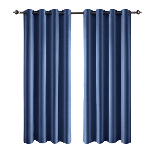 1 Pair Satin Blackout Curtain Blue Medium