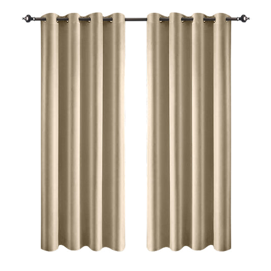 1 Pair Satin Blackout Curtain Khaki Small
