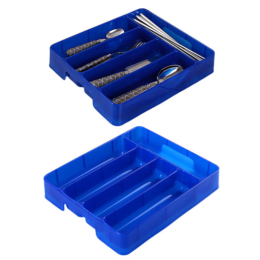 2Pcs 5 Slot Kitchen Cutlery Tray Organiser Blue