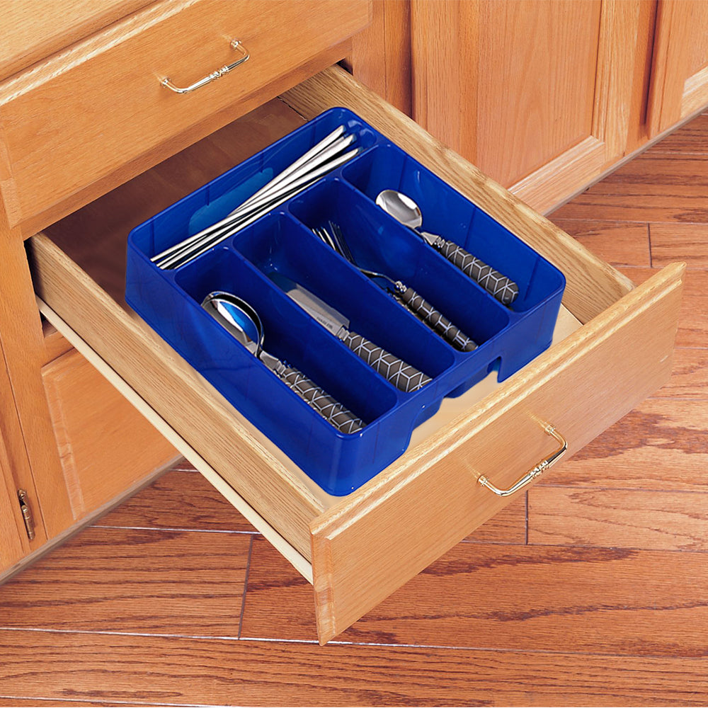 2Pcs 5 Slot Kitchen Cutlery Tray Organiser Blue