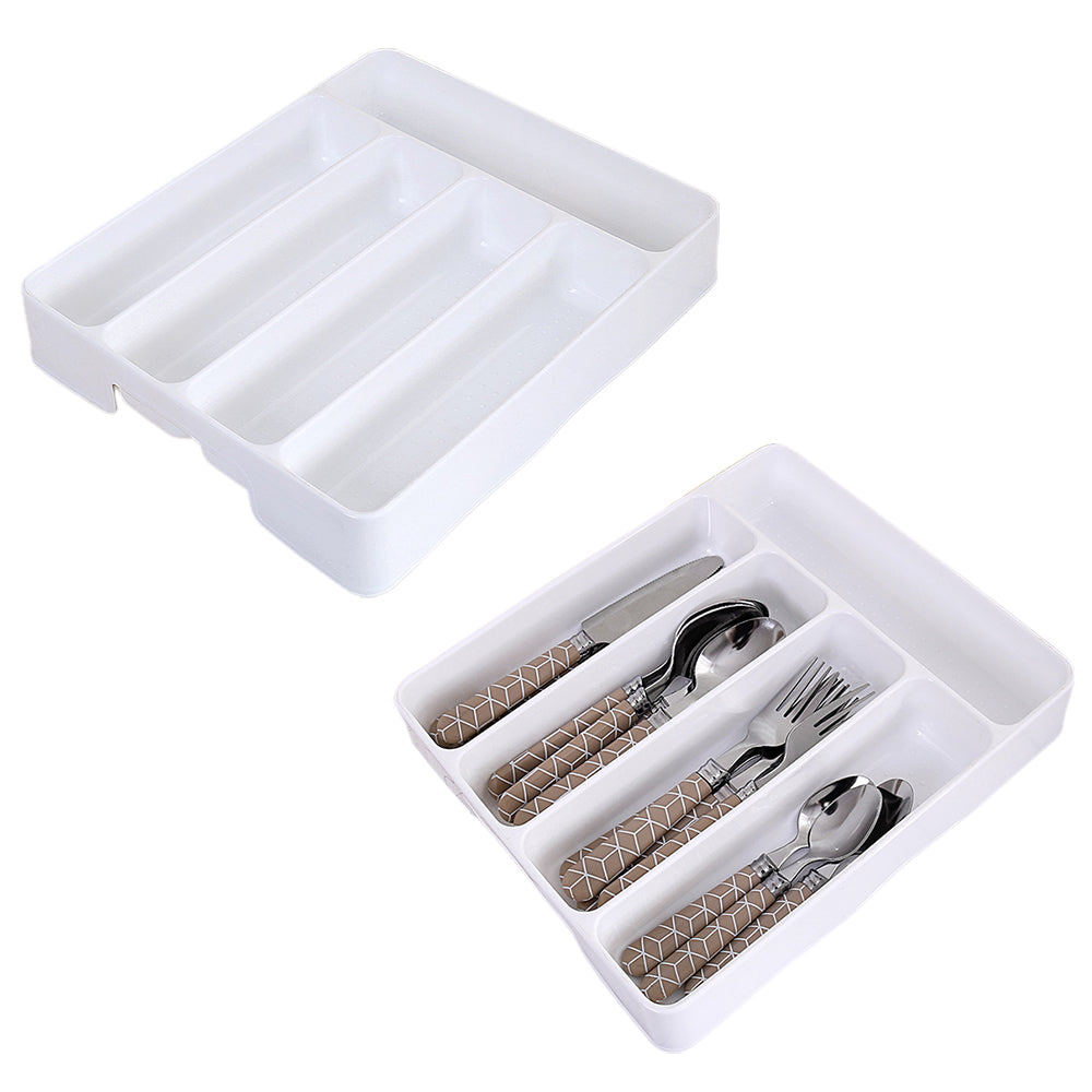 2Pcs 5 Slot Kitchen Cutlery Tray Organiser White