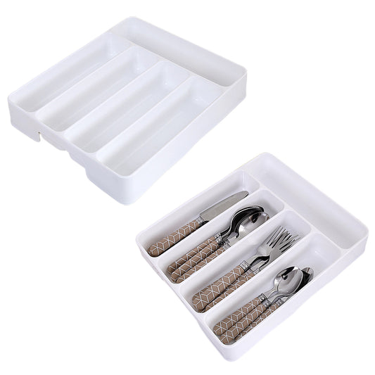 2Pcs 5 Slot Kitchen Cutlery Tray Organiser White