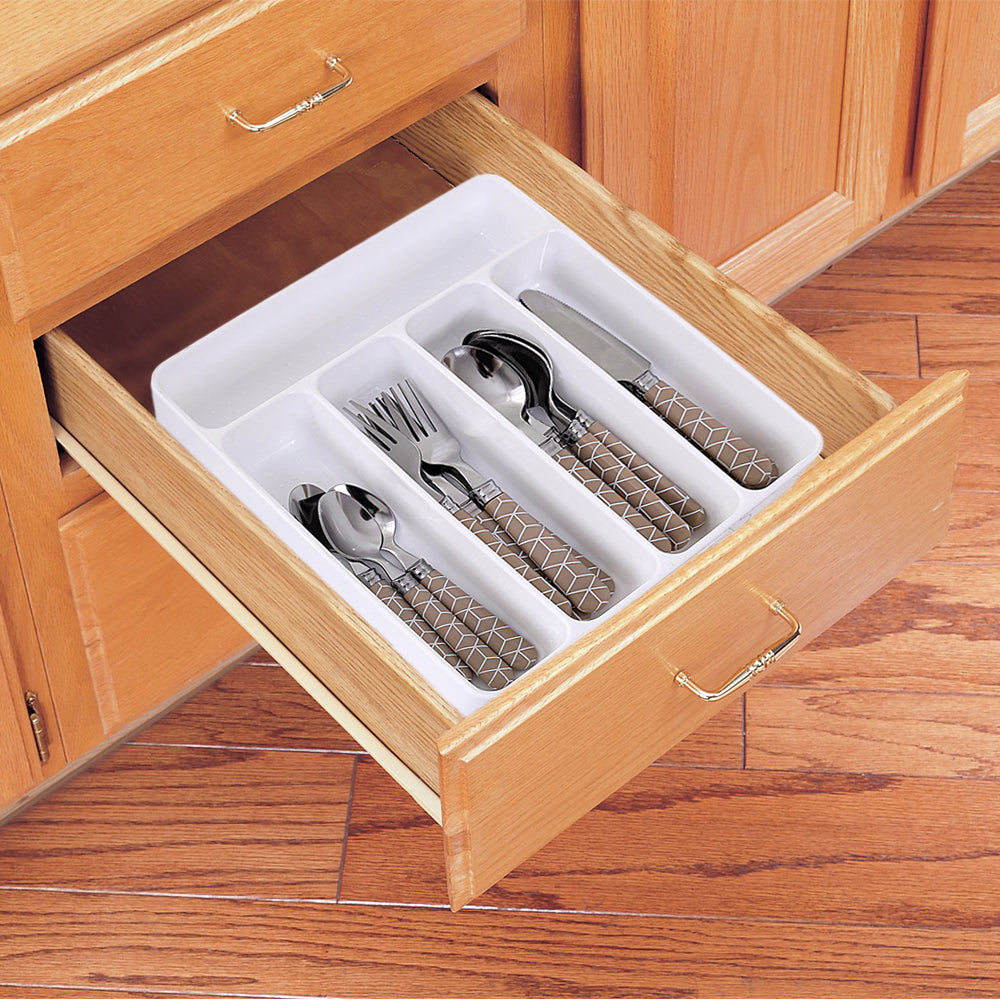 2Pcs 5 Slot Kitchen Cutlery Tray Organiser White