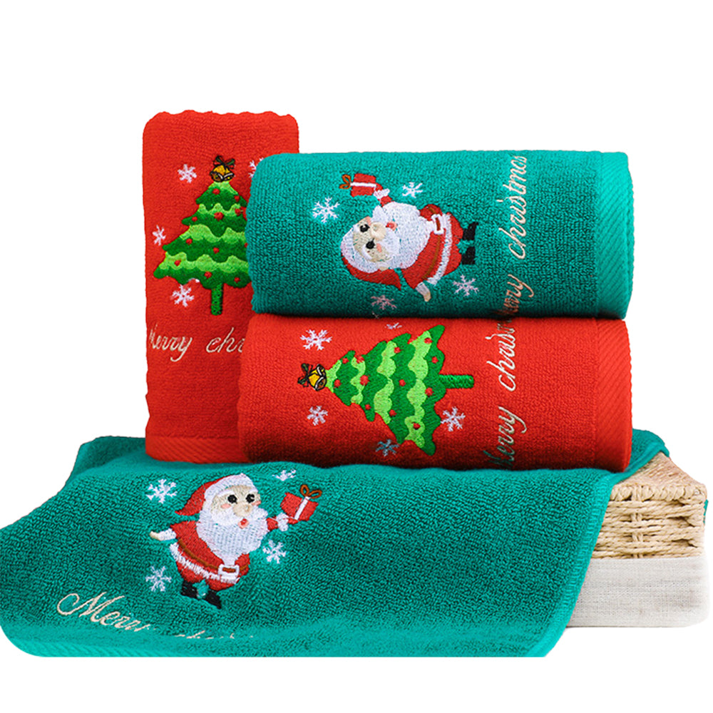 2Pcs Christmas Embroidered Cotton Towels with Christmas Box