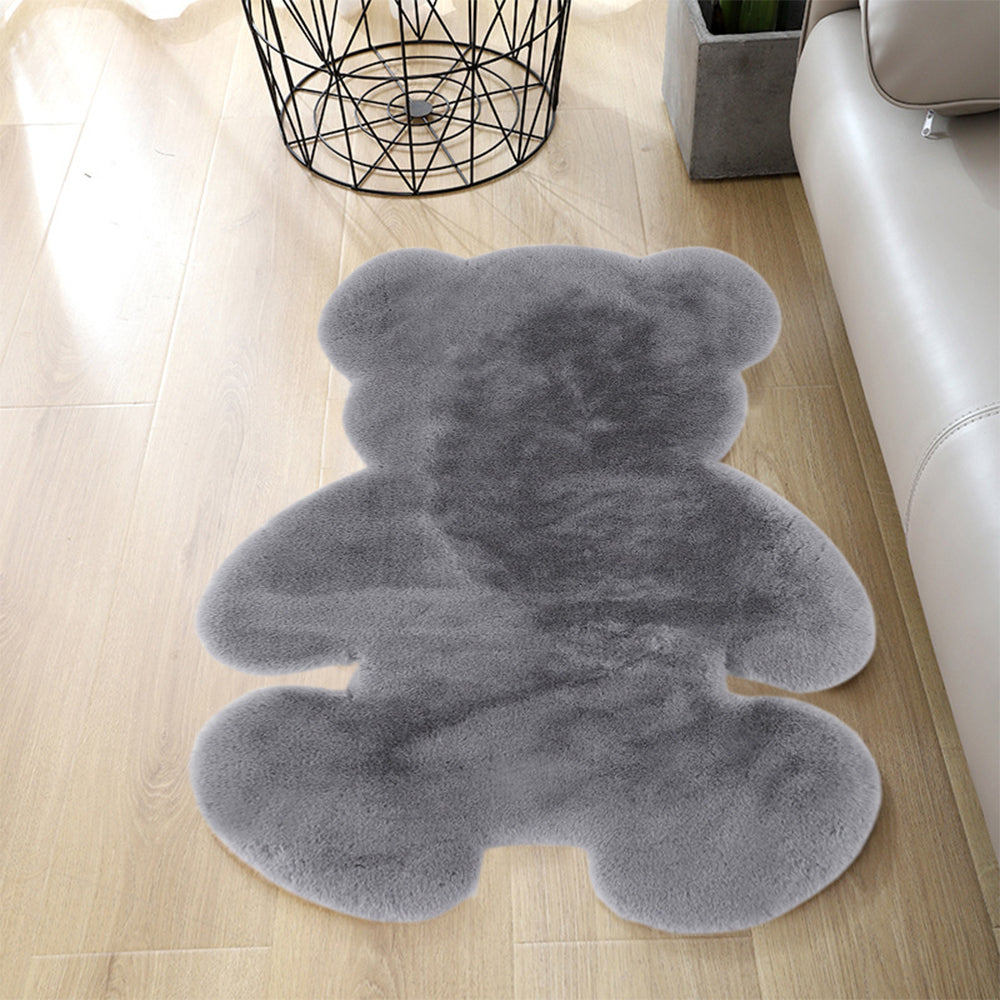 105x75cm Bear Shaped Plush Rug Door Mat Grey