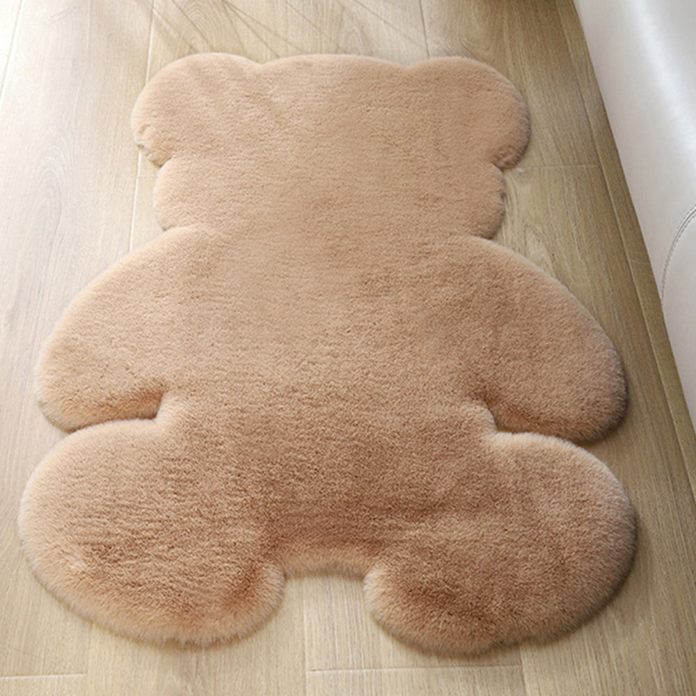 80x60cm Bear Shaped Plush Rug Door Mat Khaki