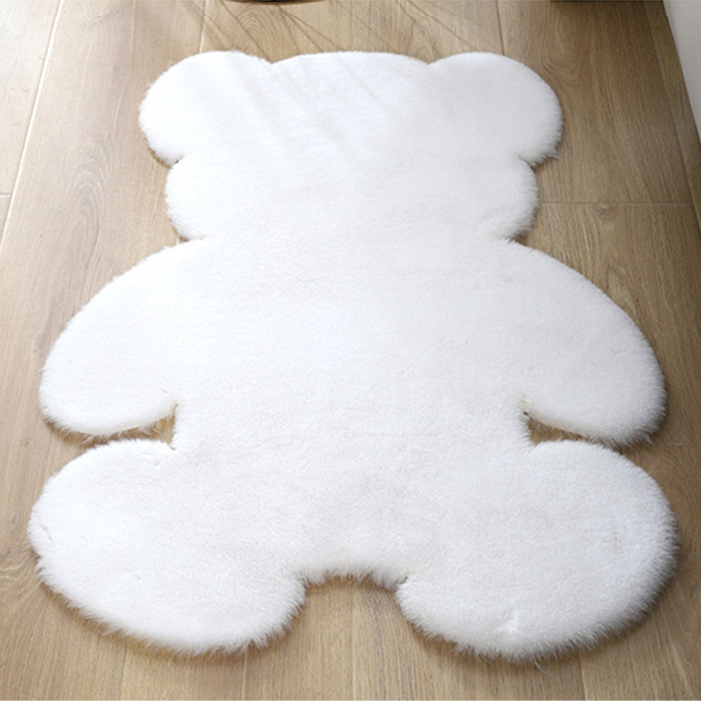 80x60cm Bear Shaped Plush Rug Door Mat White