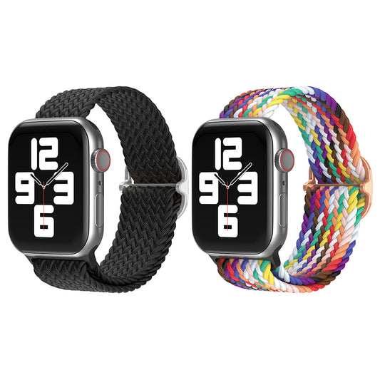 2Pcs Nylon Braided Strap for Apple Watch 42mm 44mm Black and Colorful