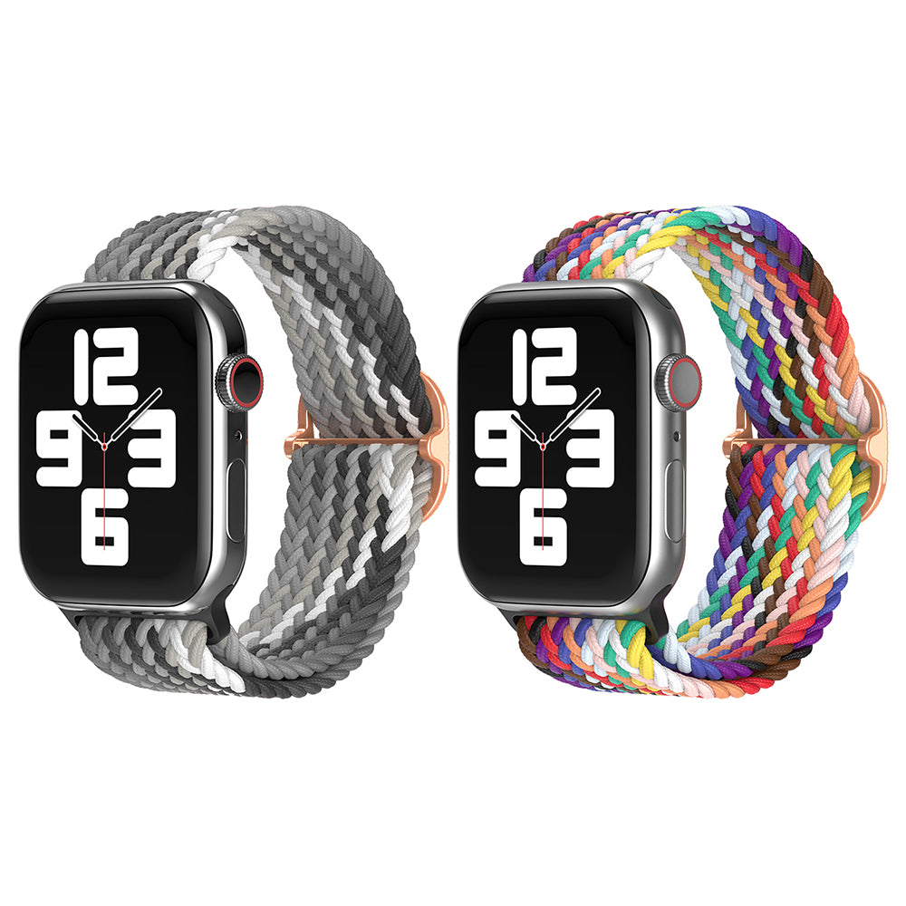 2Pcs Nylon Braided Strap for Apple Watch 42mm 44mm Grey and Colorful