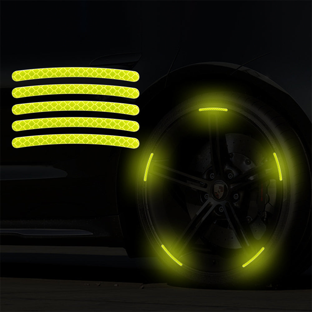 20pcs Car Wheel Hub Warning Reflective Strip Tape Yellow