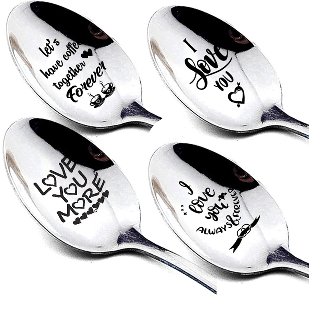 4Pcs Stainless Steel Engraved Dessert Spoons