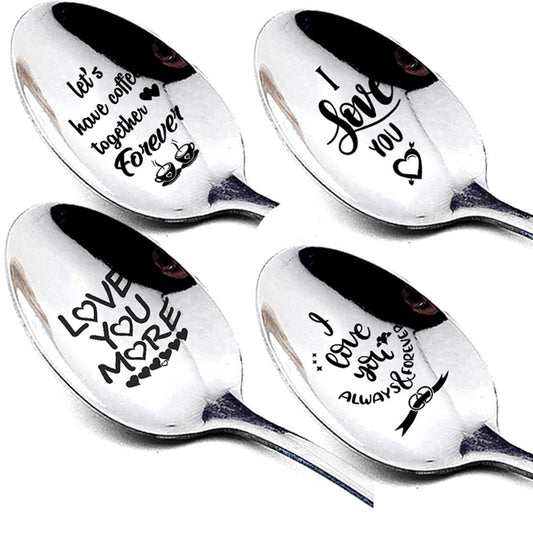 4Pcs Stainless Steel Engraved Dessert Spoons