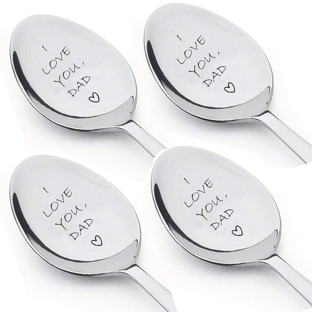 4Pcs Stainless Steel Engraved Dessert Spoons for Fathers Day