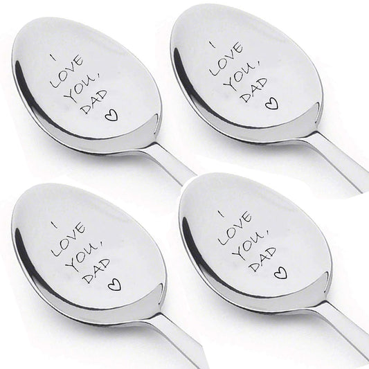 4Pcs Stainless Steel Engraved Dessert Spoons for Fathers Day