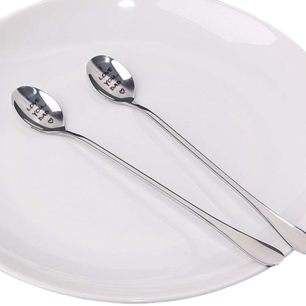 4Pcs Stainless Steel Engraved Dessert Spoons for Fathers Day