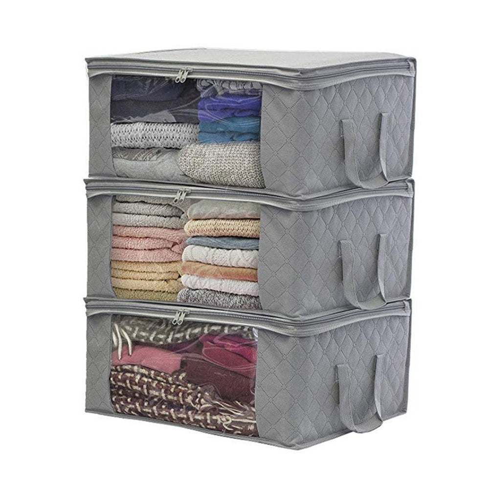 3Pcs Foldable Clothes Quilt Blanket Storage Bag Grey