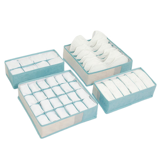 Set of 4Pcs Foldable Bra Underwear Storage Box Blue