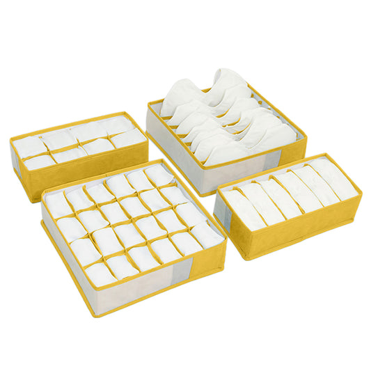 Set of 4Pcs Foldable Bra Underwear Storage Box Yellow