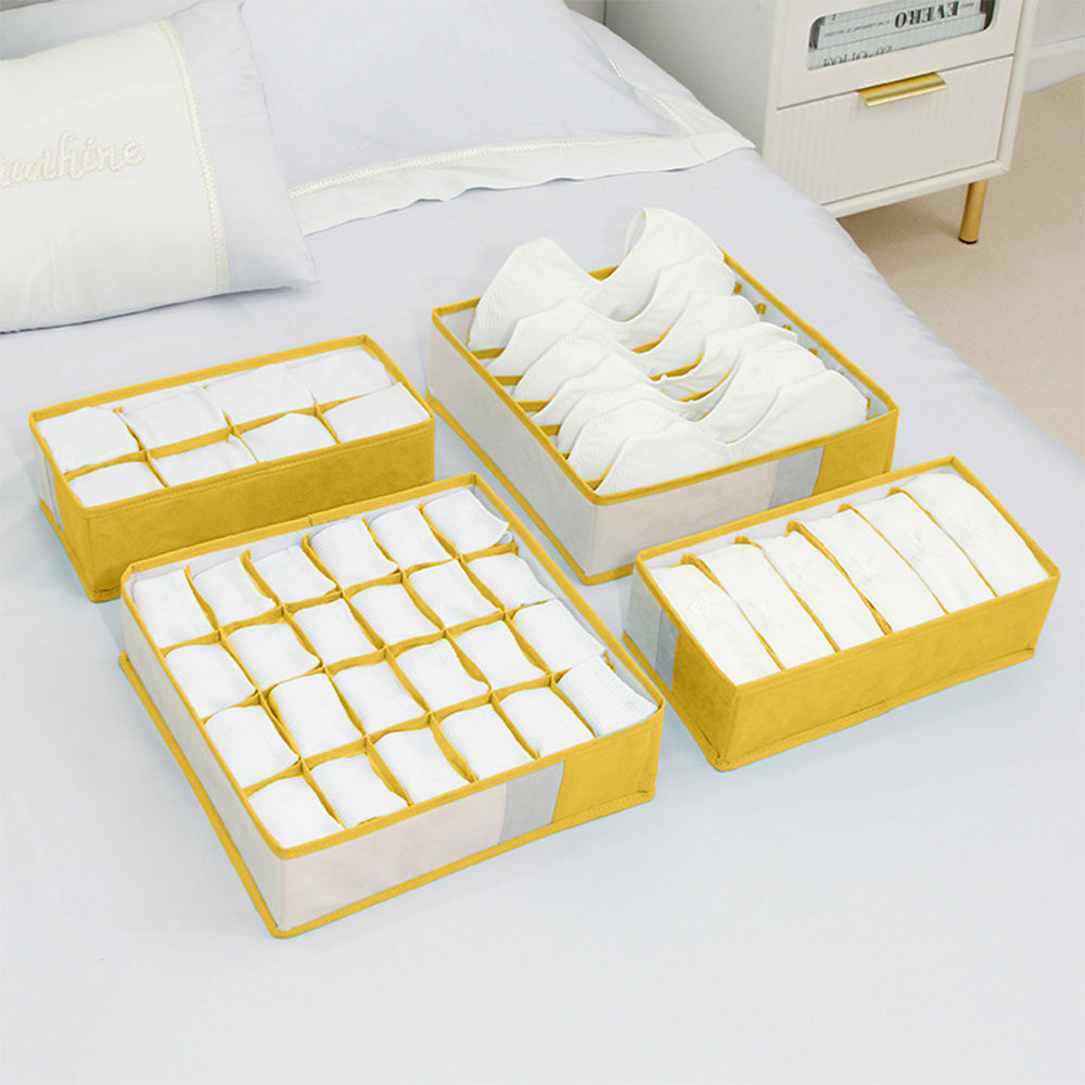 Set of 4Pcs Foldable Bra Underwear Storage Box Yellow