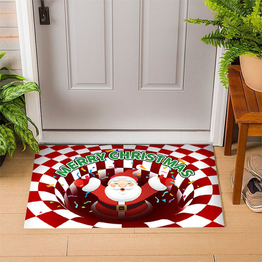 40x60cm Christmas 3D Vortex Optical Illusion Doormat Red Plaid