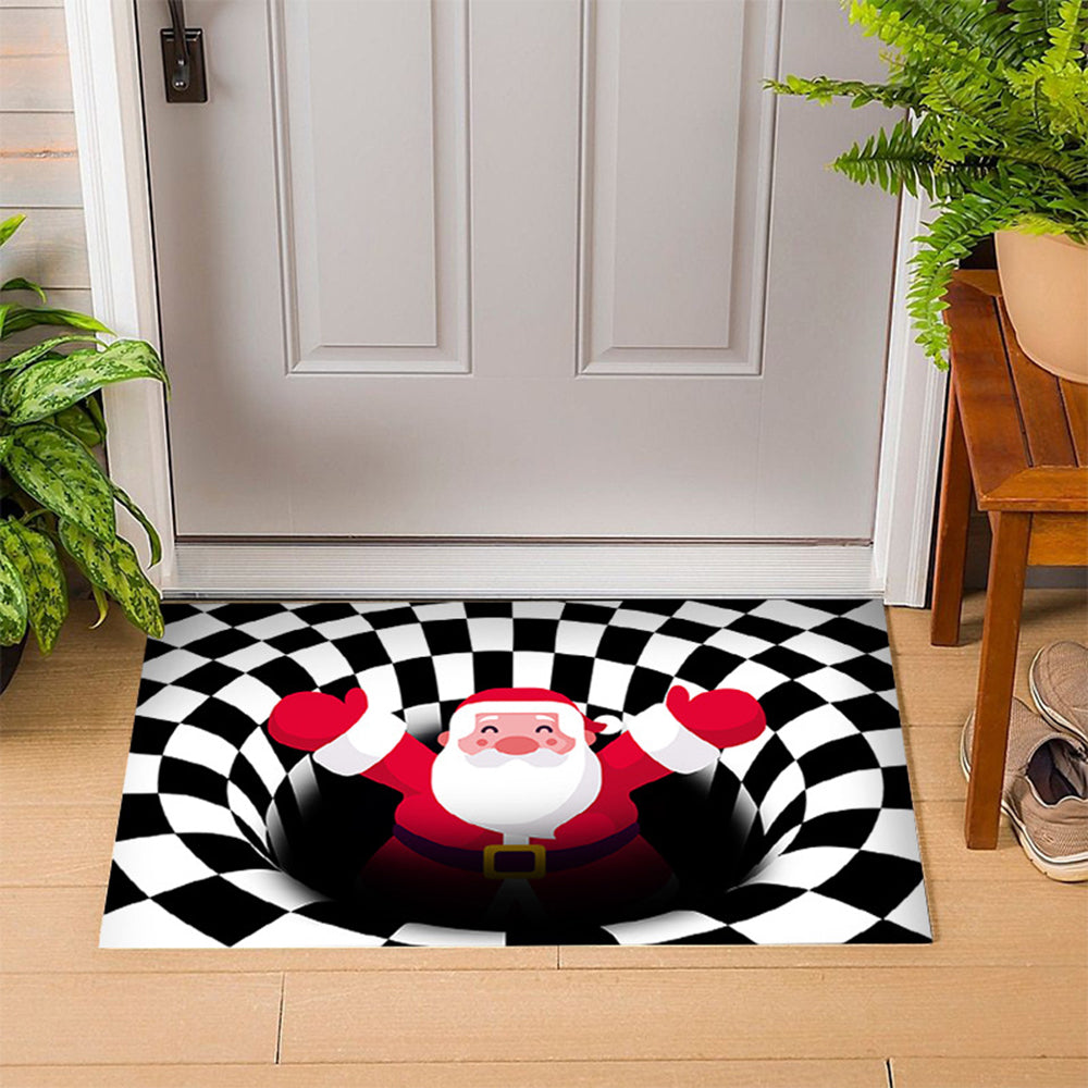 40x60cm Christmas 3D Vortex Optical Illusion Doormat Black Plaid