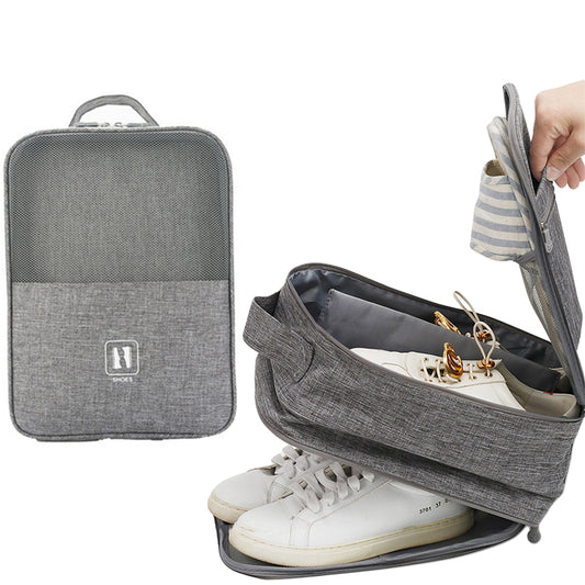 2Pcs Travel Shoe Storage Bag Holds 3 Pair of Shoes Grey