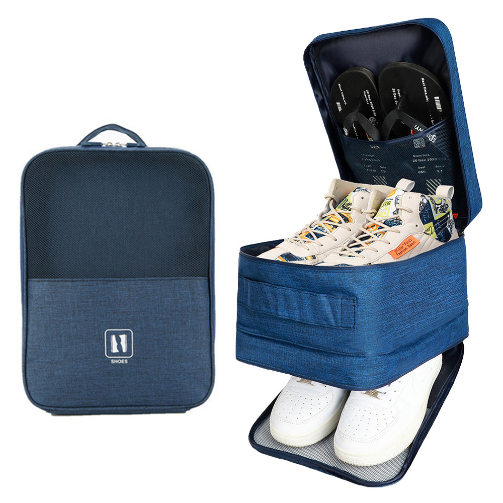 2Pcs Travel Shoe Storage Bag Holds 3 Pair of Shoes Navy Blue