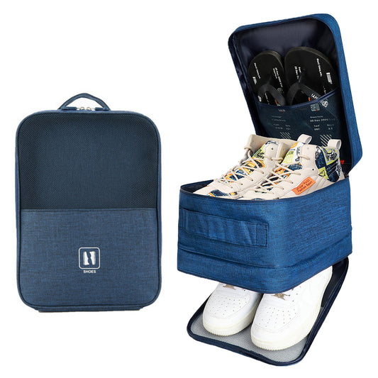 2Pcs Travel Shoe Storage Bag Holds 3 Pair of Shoes Navy Blue