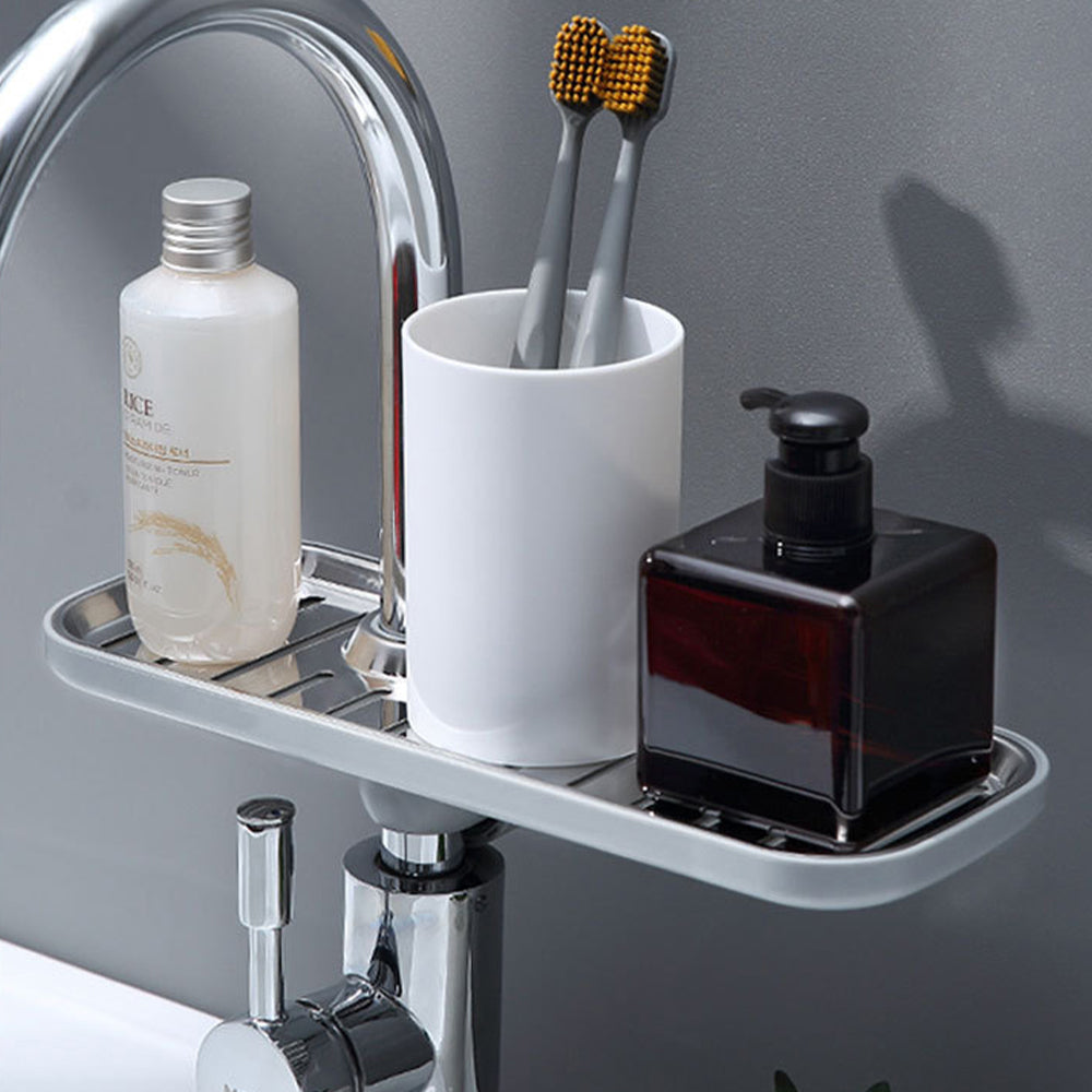 Over Faucet Kitchen Sink Sponge Brush Storage Holder Grey