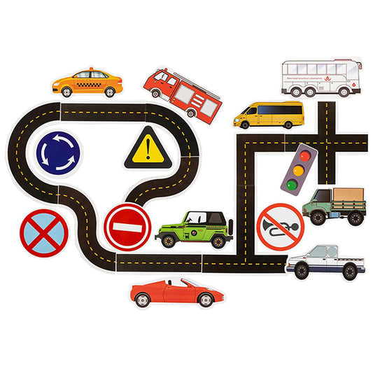 1 Set of Traffic Theme Bath Foam Sticker Toys with Storage Bag