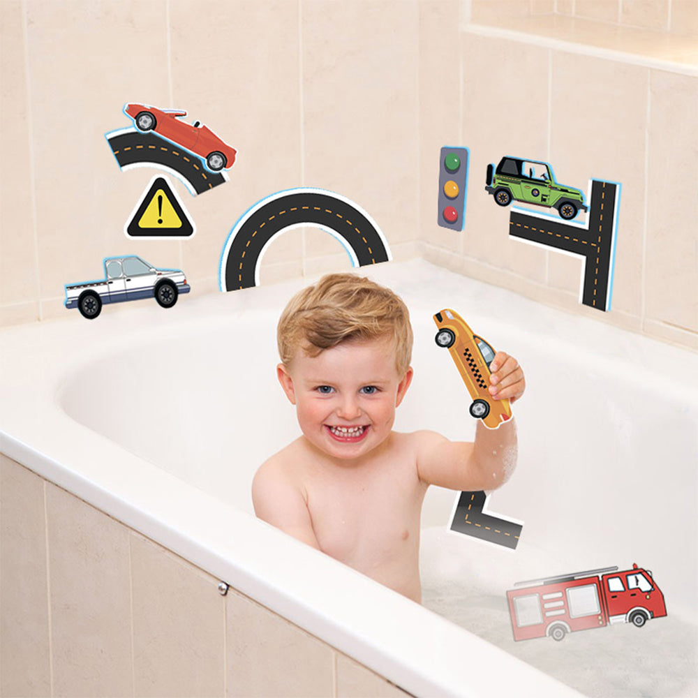 1 Set of Traffic Theme Bath Foam Sticker Toys with Storage Bag