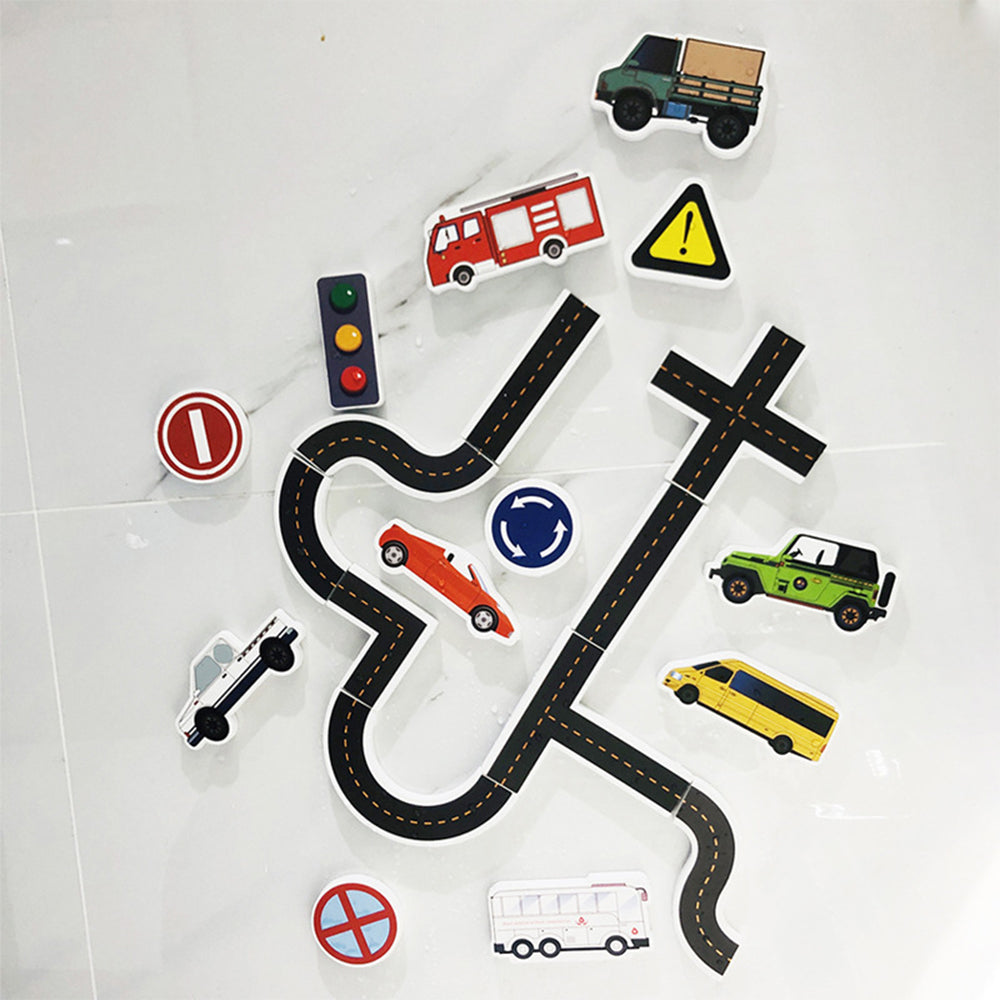 1 Set of Traffic Theme Bath Foam Sticker Toys with Storage Bag