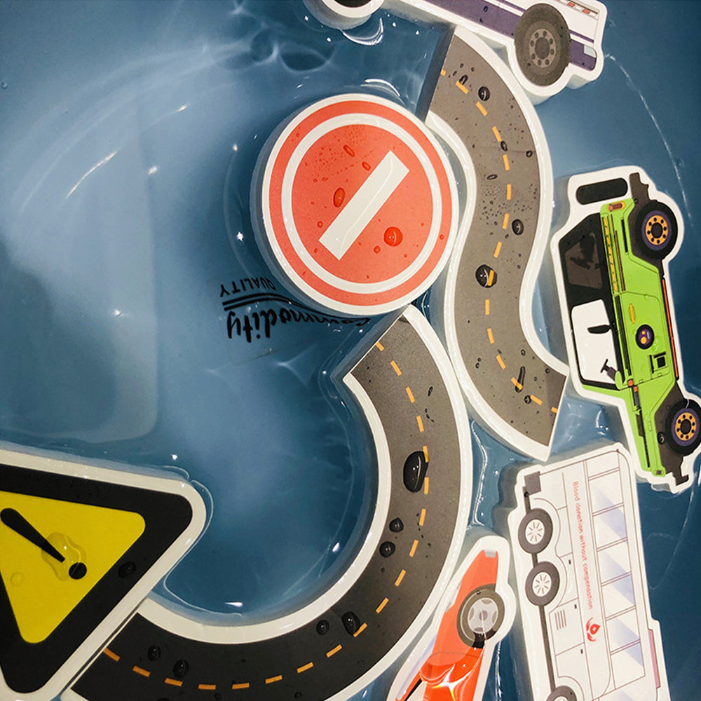 1 Set of Traffic Theme Bath Foam Sticker Toys with Storage Bag