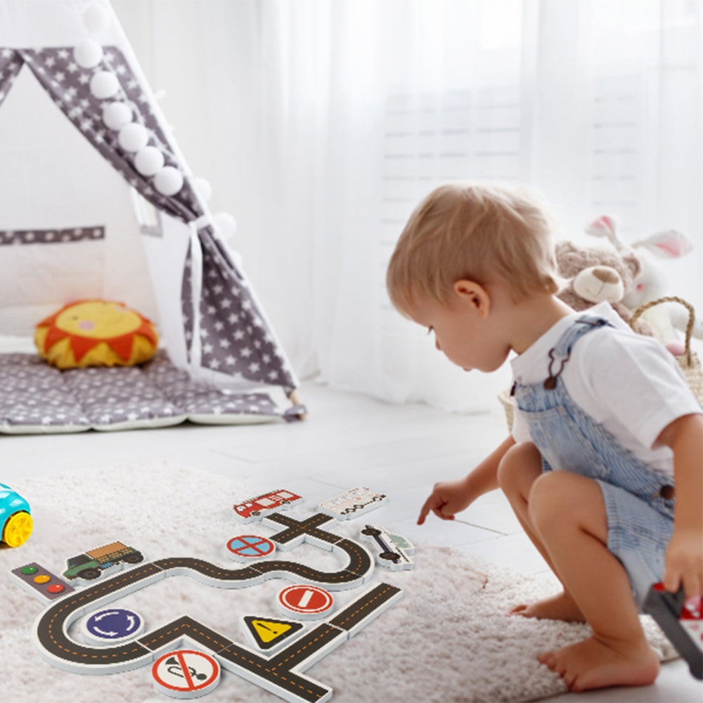 1 Set of Traffic Theme Bath Foam Sticker Toys with Storage Bag