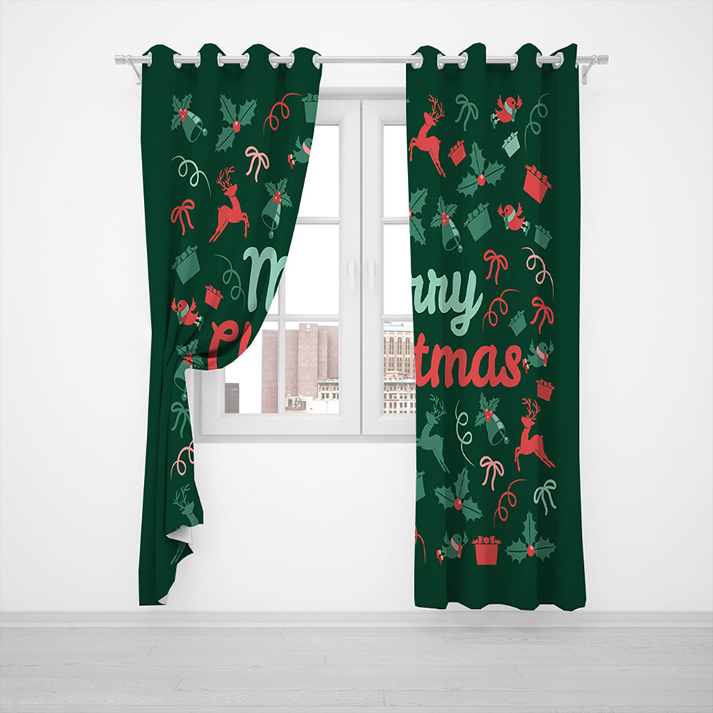 Pair of Christmas Printed Full Blackout Curtains Style 1 Large Size