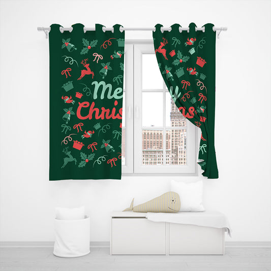 Pair of Christmas Printed Full Blackout Curtains Style 1 Medium Size