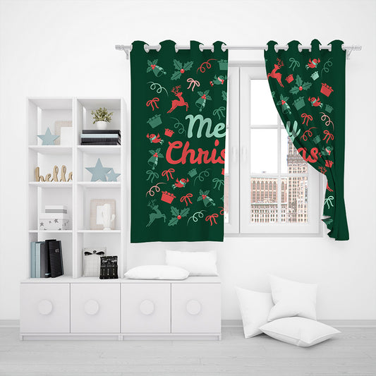 Pair of Christmas Printed Full Blackout Curtains Style 1 Small Size