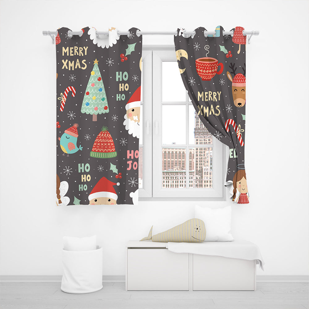 Pair of Christmas Printed Full Blackout Curtains Style 4 Medium Size