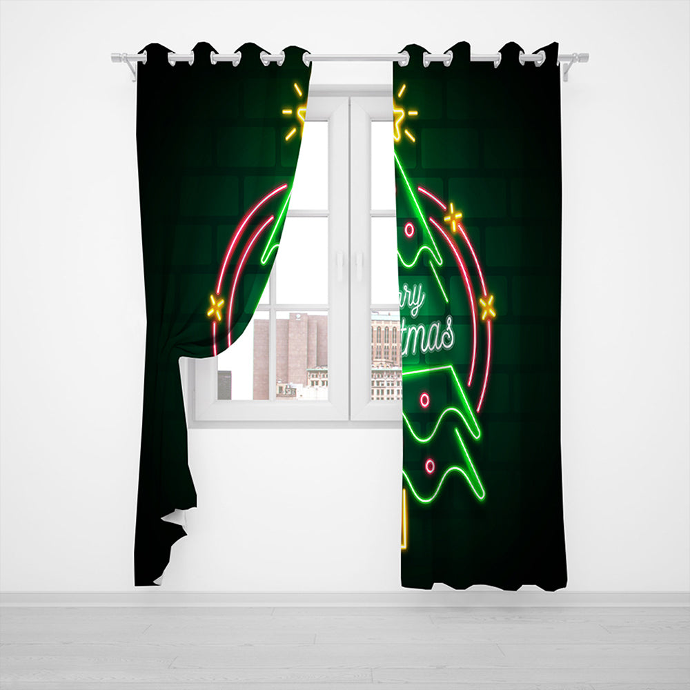Pair of Christmas Printed Full Blackout Curtains Style 7 Large Size