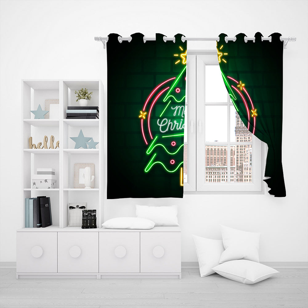 Pair of Christmas Printed Full Blackout Curtains Style 7 Small Size