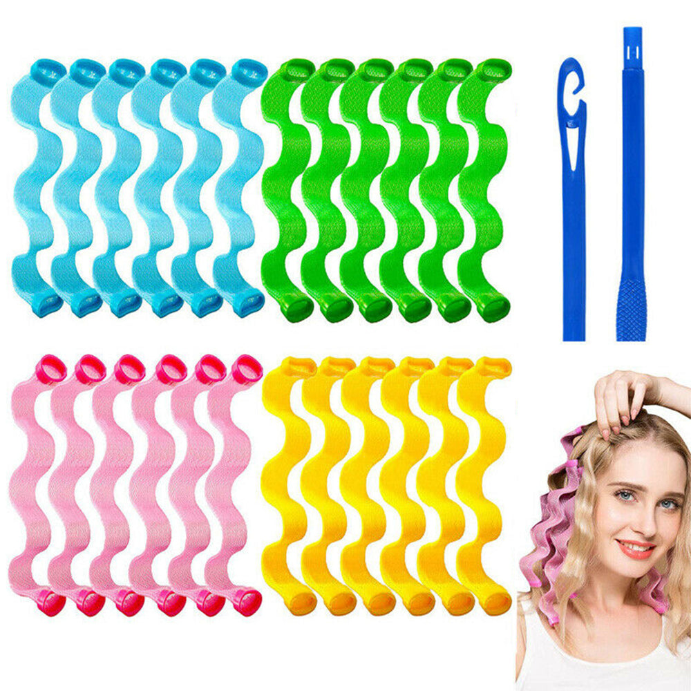 24pcs 30cm Heatless Wave Hair Curlers with DIY Styling Hooks