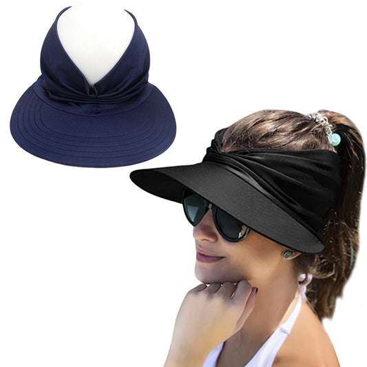 2X Sun Visor Cap Wide Brim Baseball Hat Black Navy Blue