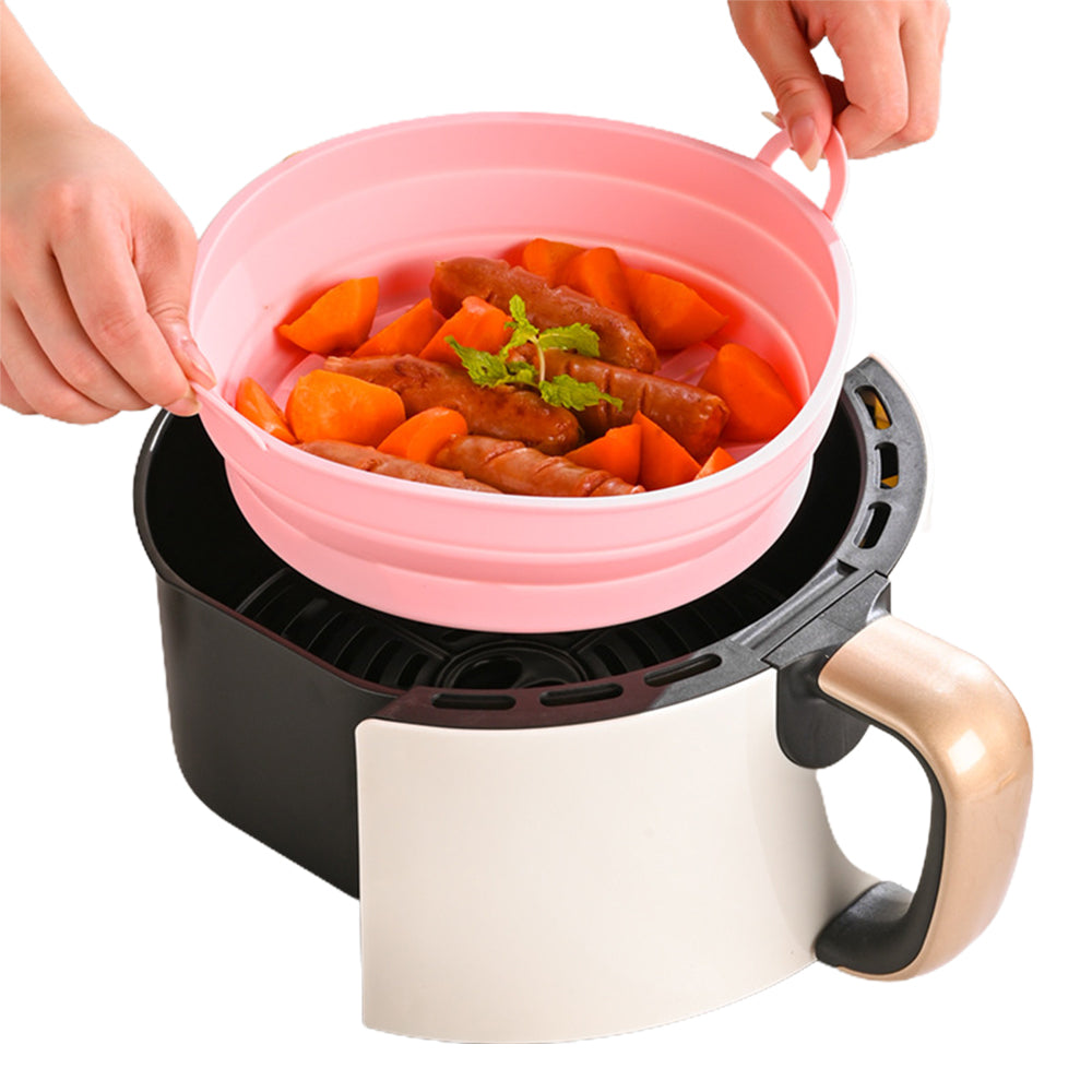 2Pcs 7.5 Inch Foldable Air Fryer Silicone Pot Blue Pink