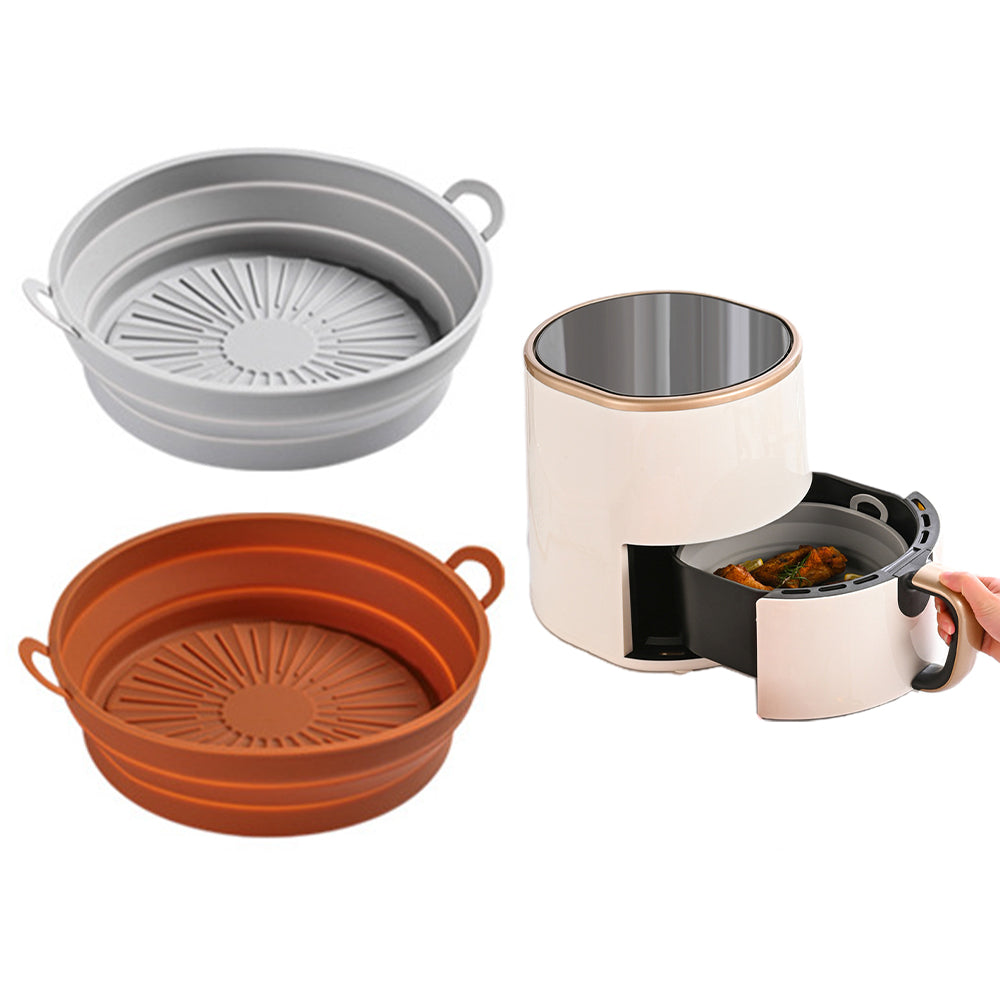 2Pcs 8.5 Inch Foldable Air Fryer Silicone Pot Grey Brown