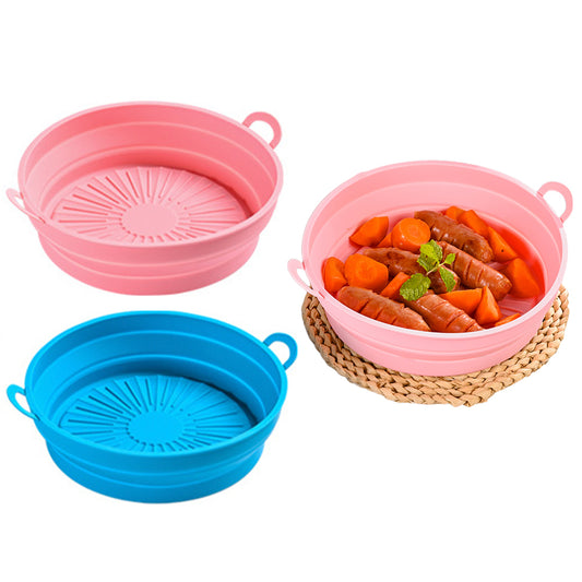 2Pcs 8.5 Inch Foldable Air Fryer Silicone Pot Blue Pink