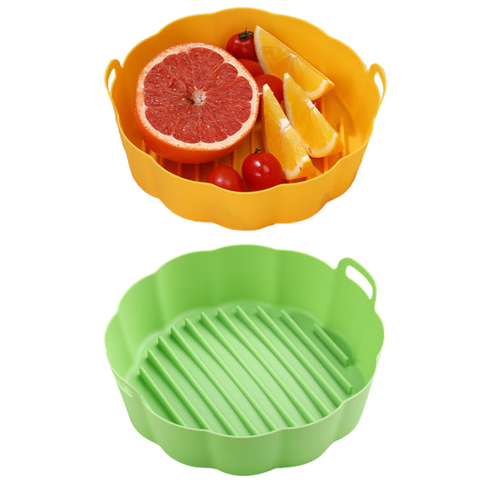 2Pcs 6.5 Inch FDA Certified Air Fryer Silicone Pot Green Yellow