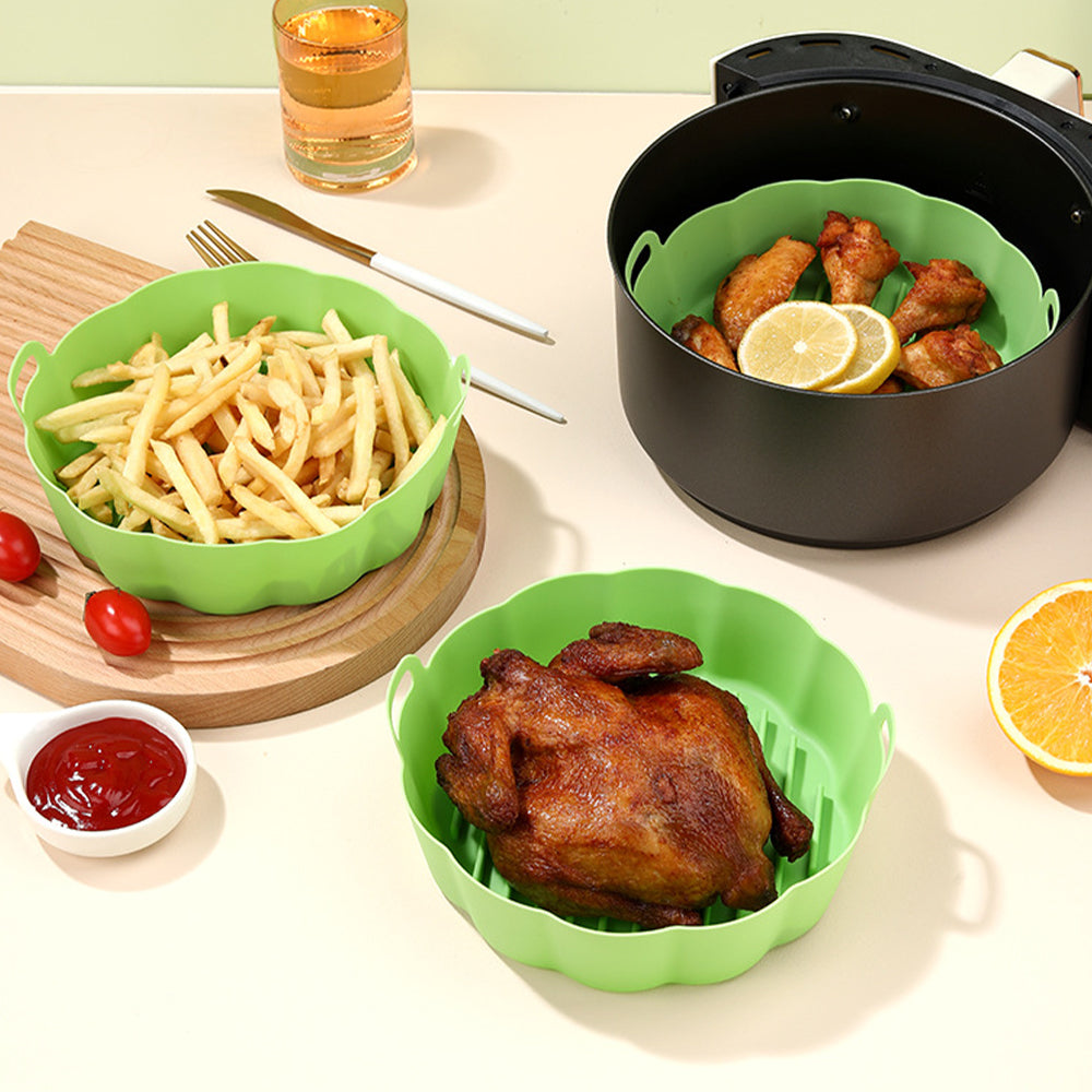 2Pcs 6.5 Inch FDA Certified Air Fryer Silicone Pot Green Yellow
