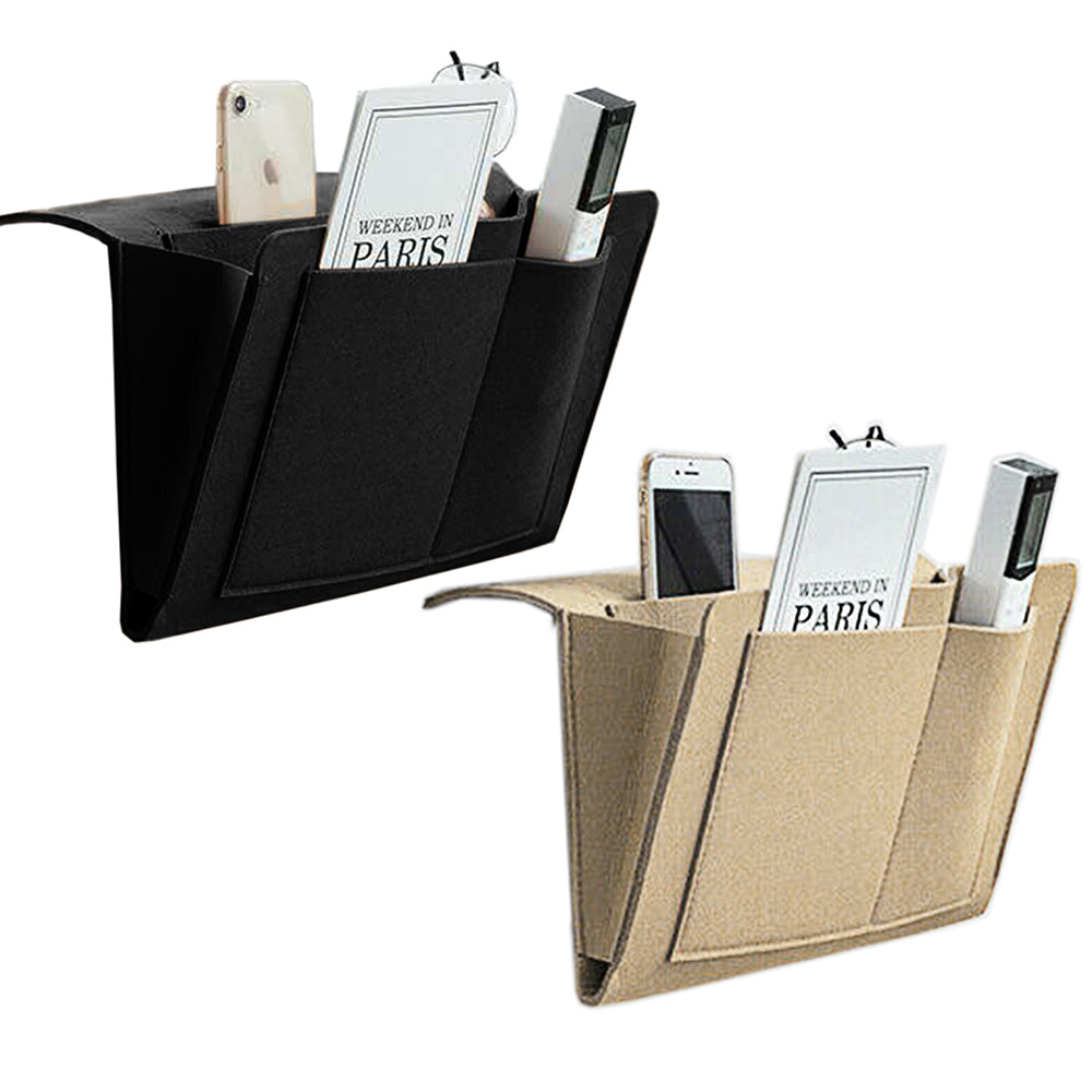 2X Bedside Pocket Storage Bag Sofa Side Hanging Bag Black Beige