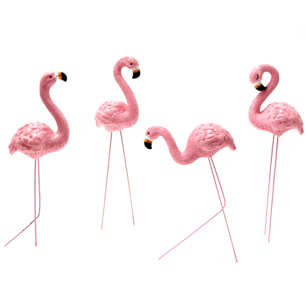 4Pcs Small Pink Flamingo Statue Landscape Decoration Set