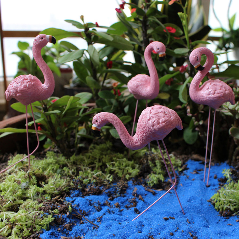 8Pcs Small Pink Flamingo Statue Landscape Decoration Set